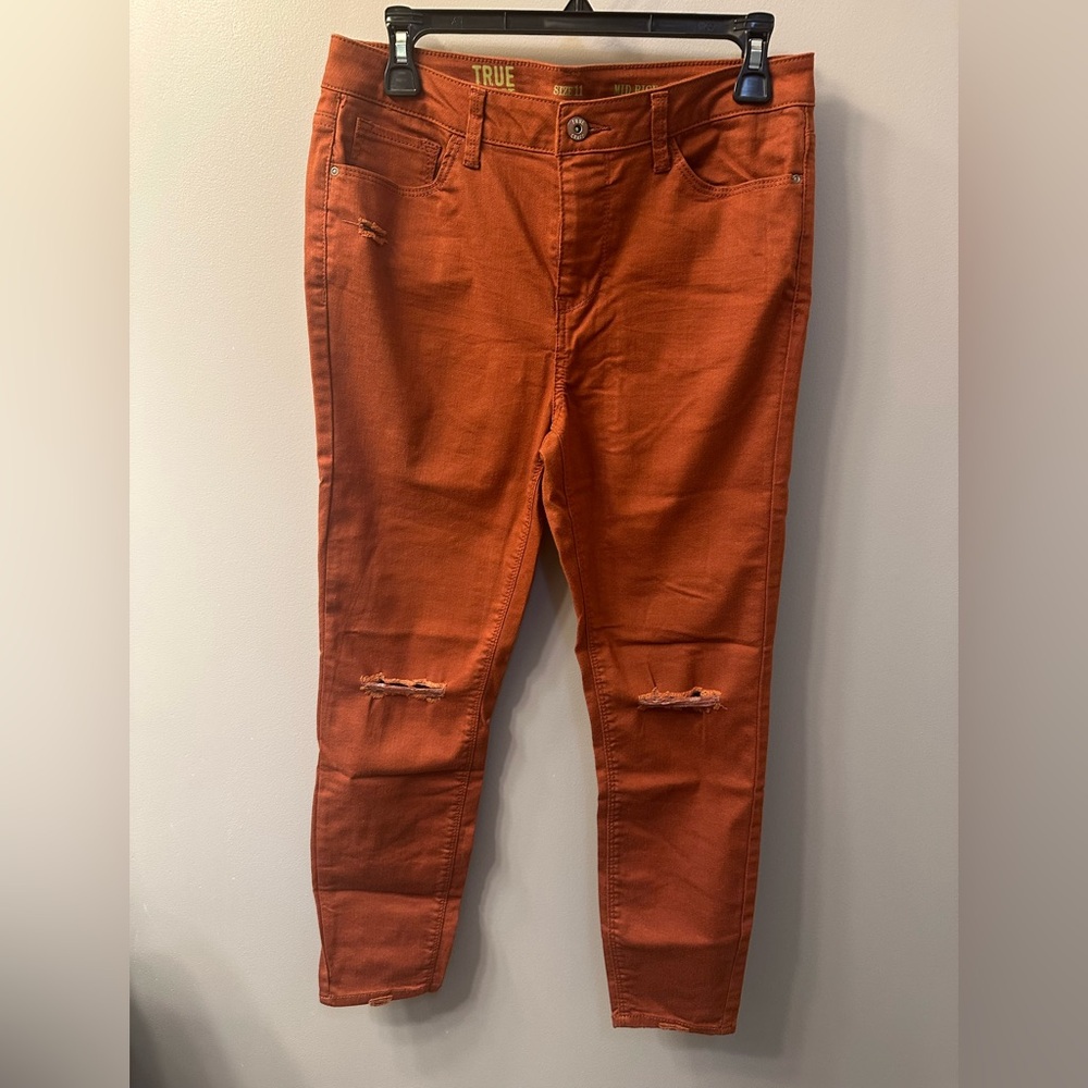 True Craft Women's Mid-rise Distressed Skinny Orange Jeans Size 11